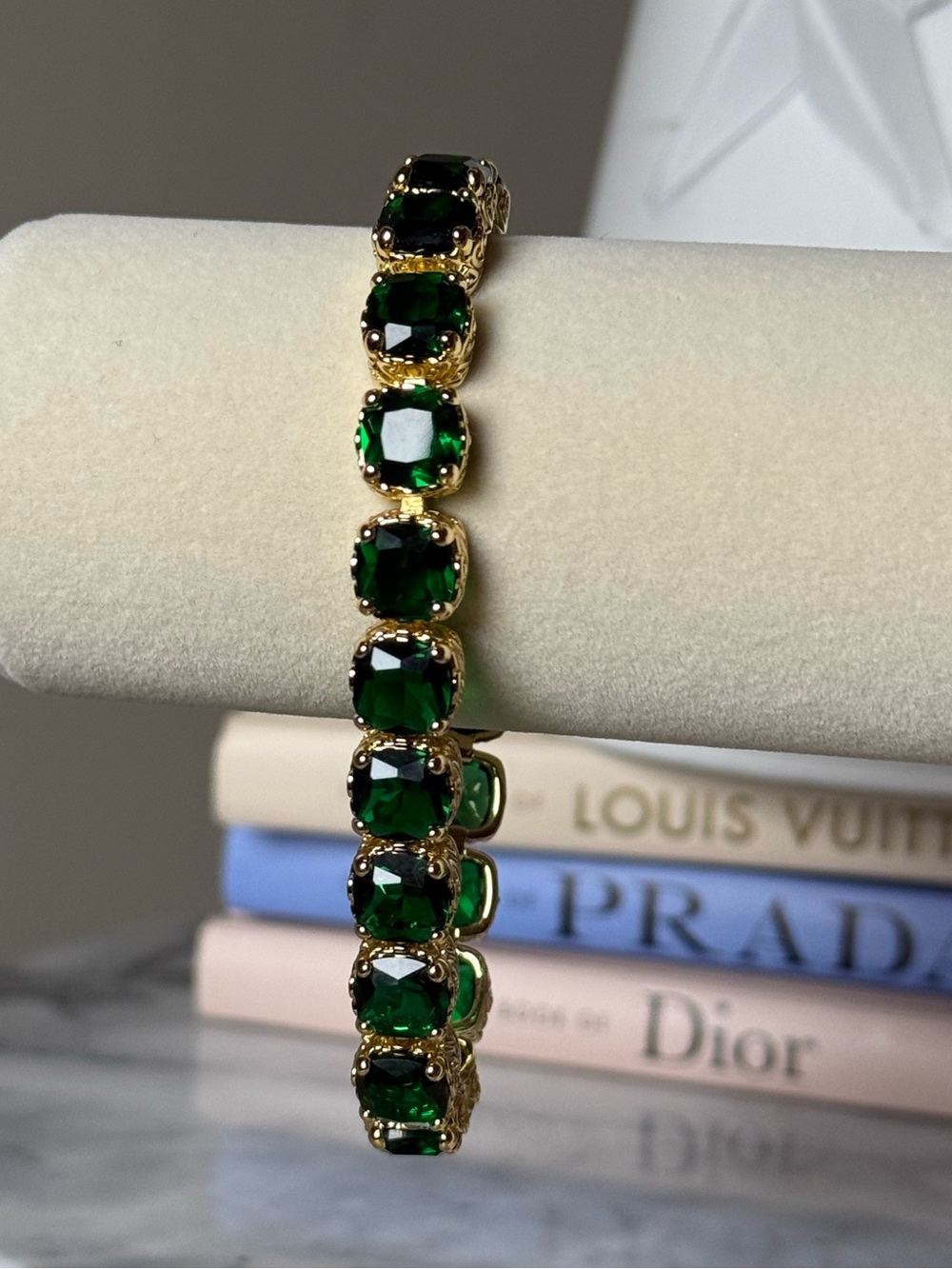 Goldoro 18k Yellow Gold Layered/GF & 
Emerald Green Bracelet. Brand New! #624